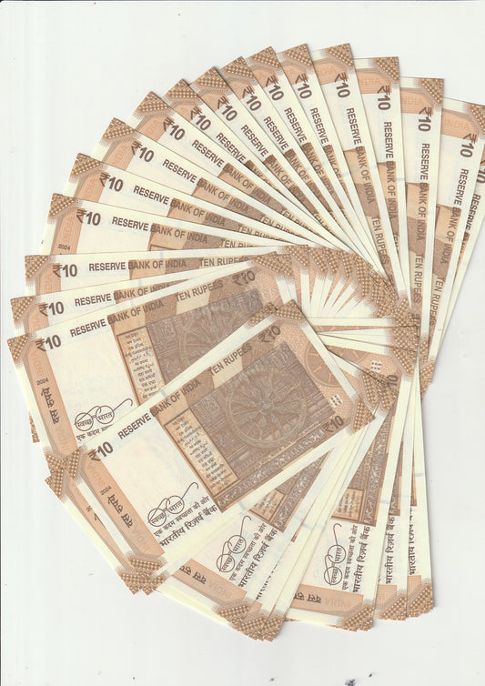 Rare 34 Semi Fancy Note Collection Set of 10 Rupee Unique Serial Valuable No Like 999111 to 999888, 999786, 999123 and many more UNC Fresh New RBI Notes