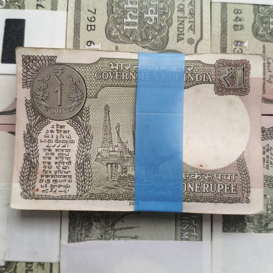 Demanding Rare One Rupee Bundle 100 Note Packet Serial Wise New Fresh Notes Sign By Rajiv Meharshi Year 2015 Single Bundle Given