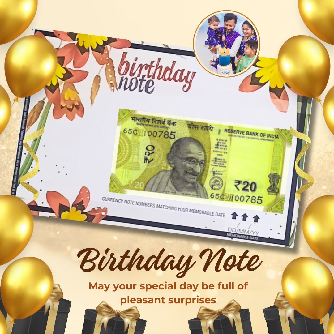 Special 20 Rupee Birthday Note Choose your Date of Birth and it will be Delivered to you