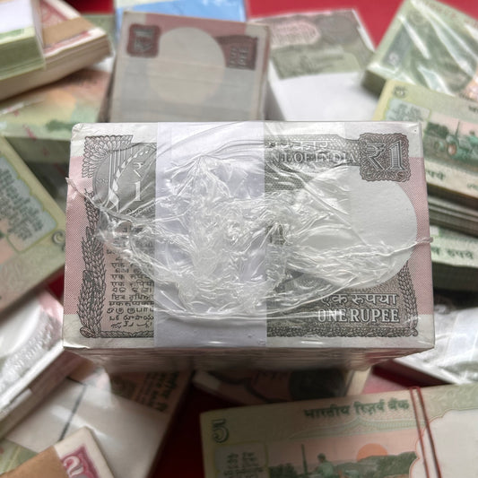 Extremely Rare 1 Rupee Sealed Packed RIM Total 1000 Fresh New Notes 10 Bundles RBI Sealed Packet