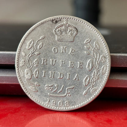 Most Rare 1908 One Rupee of Edward Vii King Emperor Silver 11.66 Gram British India Coin Same as per shown given