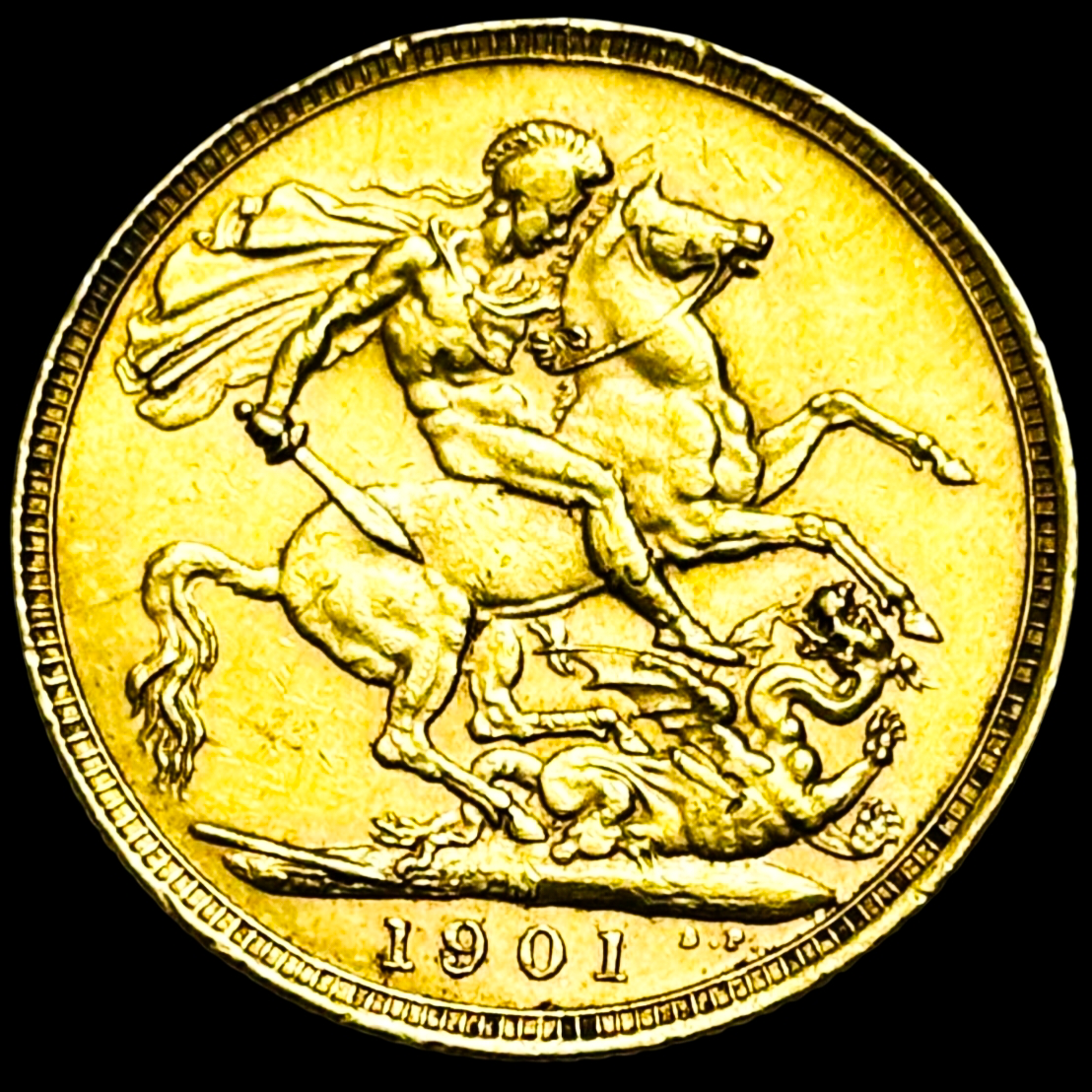 RARE Gold Coin of United Kingdom of 1 Sovereign 1901 Victoria 3rd Portrait Weight 7.99 gm