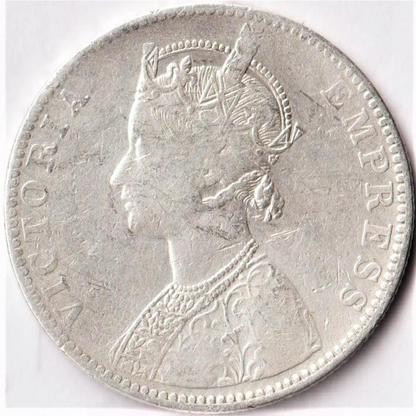 Extremely Rare One Rupee 1897 Bombay Mint B Incuse at Top Victoria Empress Silver British Coin