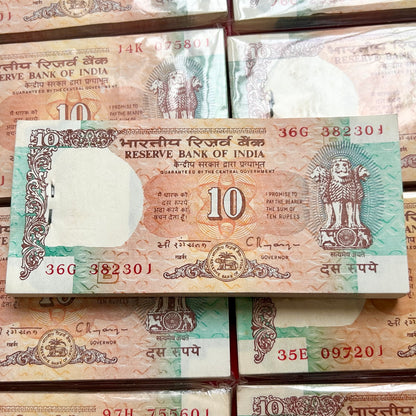 Extremely Rare Ten Rupee Shalimar Issue Bundle Governor C Rangarajan Serial Wise Gaddi 100 Notes Packet
