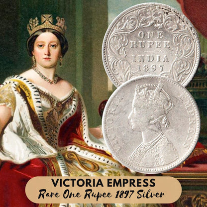 Extremely Rare One Rupee 1897 Bombay Mint B Incuse at Top Victoria Empress Silver British Coin