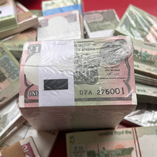 Extremely Rare 1 Rupee Sealed Packed RIM Total 1000 Fresh New Notes 10 Bundles RBI Sealed Packet