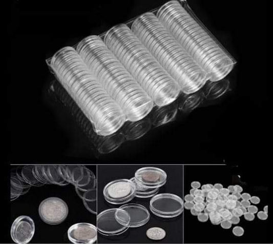 Coin Capsule 30 MM Diameter 100 Coin Capsules Box with White Pad Colour
