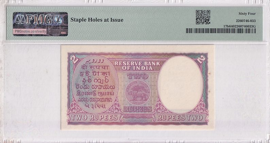 Most Rare British india 2 Rupees king geroge VI Unc 64 PMG Gradaed Note