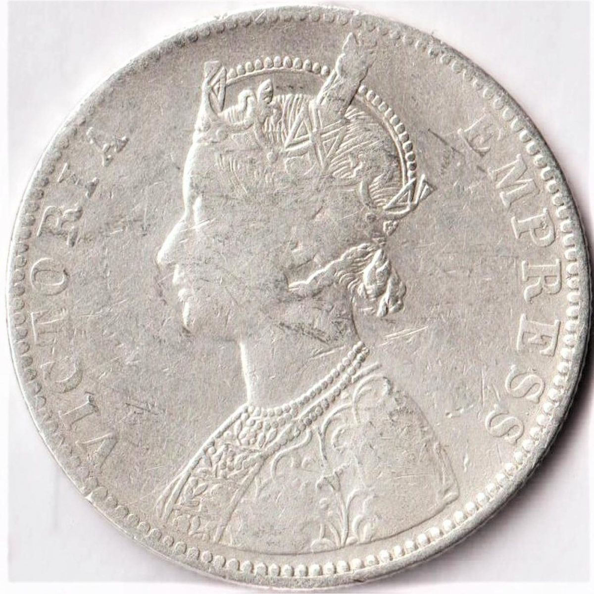 Extremely Rare One Rupee 1897 Bombay Mint B Incuse at Top Victoria Empress Silver British Coin - Image 3